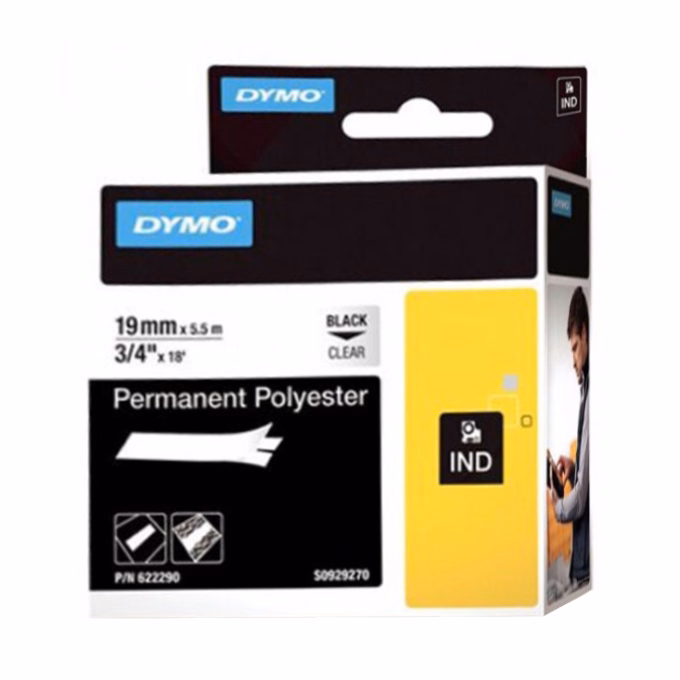 Feliratozó szalag DYMO Rhino 19mm x 5,5m poliészter átlátszó alapon fekete írásszín