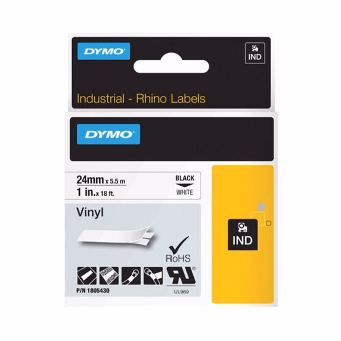 Feliratozó szalag DYMO Rhino 24mm x 5,5m PVC fehér alapon fekete írásszín