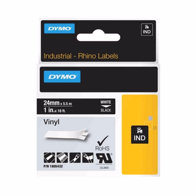 Feliratozó szalag DYMO Rhino 24mm x 5,5m PVC fekete alapon fehér írásszín