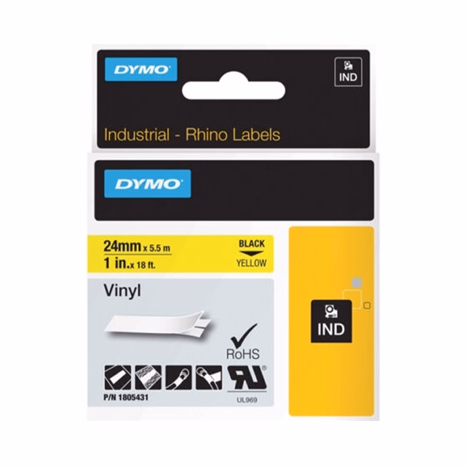 Feliratozó szalag DYMO Rhino 24mm x 5,5m PVC sárga alapon fekete írásszín