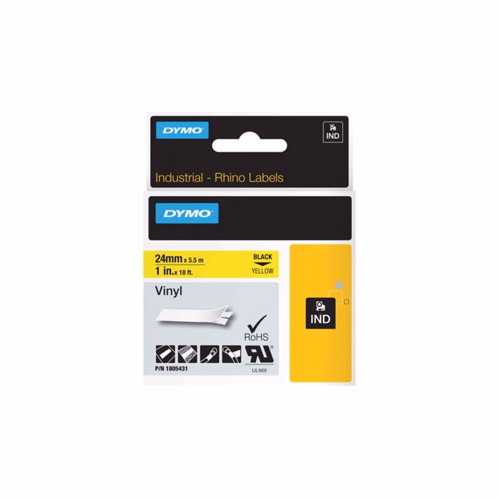 Feliratozó szalag DYMO Rhino 24mm x 5,5m PVC sárga alapon fekete írásszín