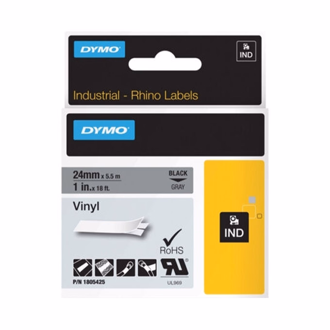 Feliratozó szalag DYMO Rhino 24mm x 5,5m PVC szürke alapon fekete írásszín