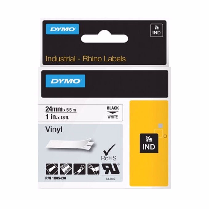 Feliratozó szalag DYMO Rhino 24mm x 5,5m vinyl fehér alapon fekete írásszín