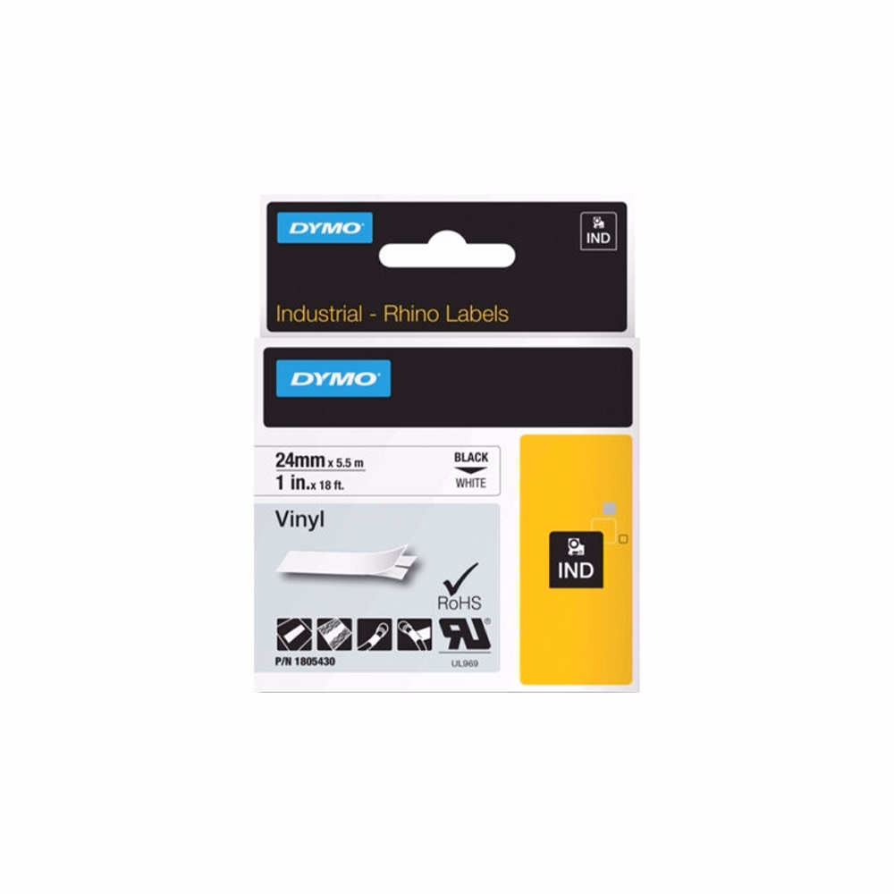 Feliratozó szalag DYMO Rhino 24mm x 5,5m vinyl fehér alapon fekete írásszín