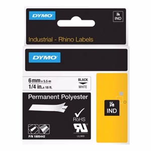 Feliratozó szalag DYMO Rhino 6mm x 5,5m poliészter fehér alapon fekete írásszín