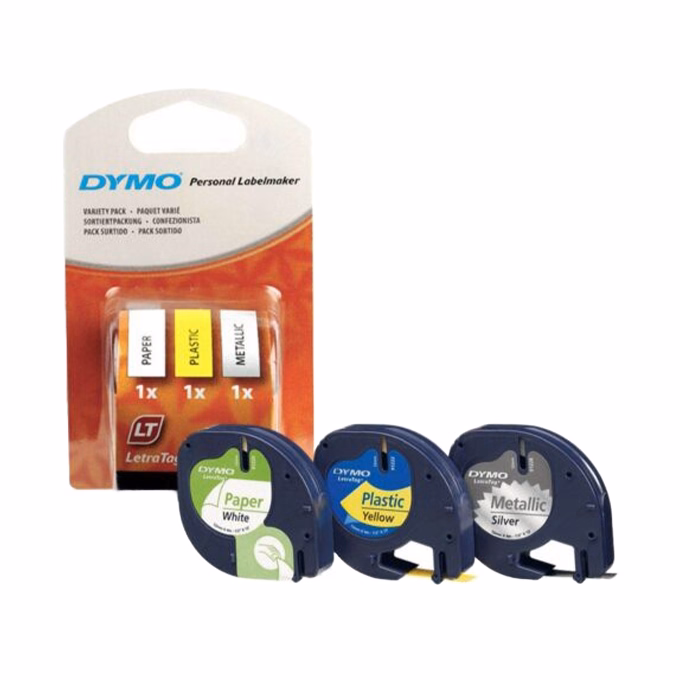 Feliratozó szalag csomag DYMO Letra Tag 12mm x 4m műanyag fehér/sárga/szürke