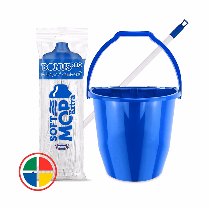 Felmosó szett BONUS extra vödör 11L+ 120cm nyél + softmop pótfej kék