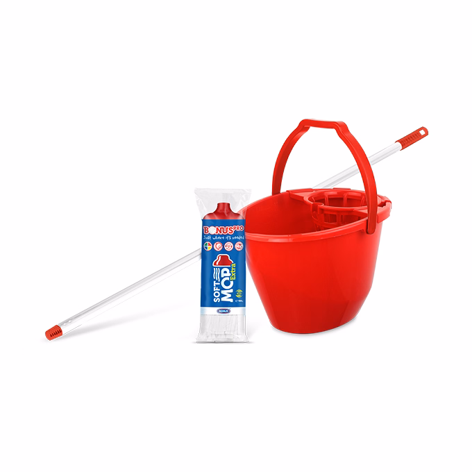 Felmosó szett BONUS extra vödör 11L+ 120cm nyél + softmop pótfej piros