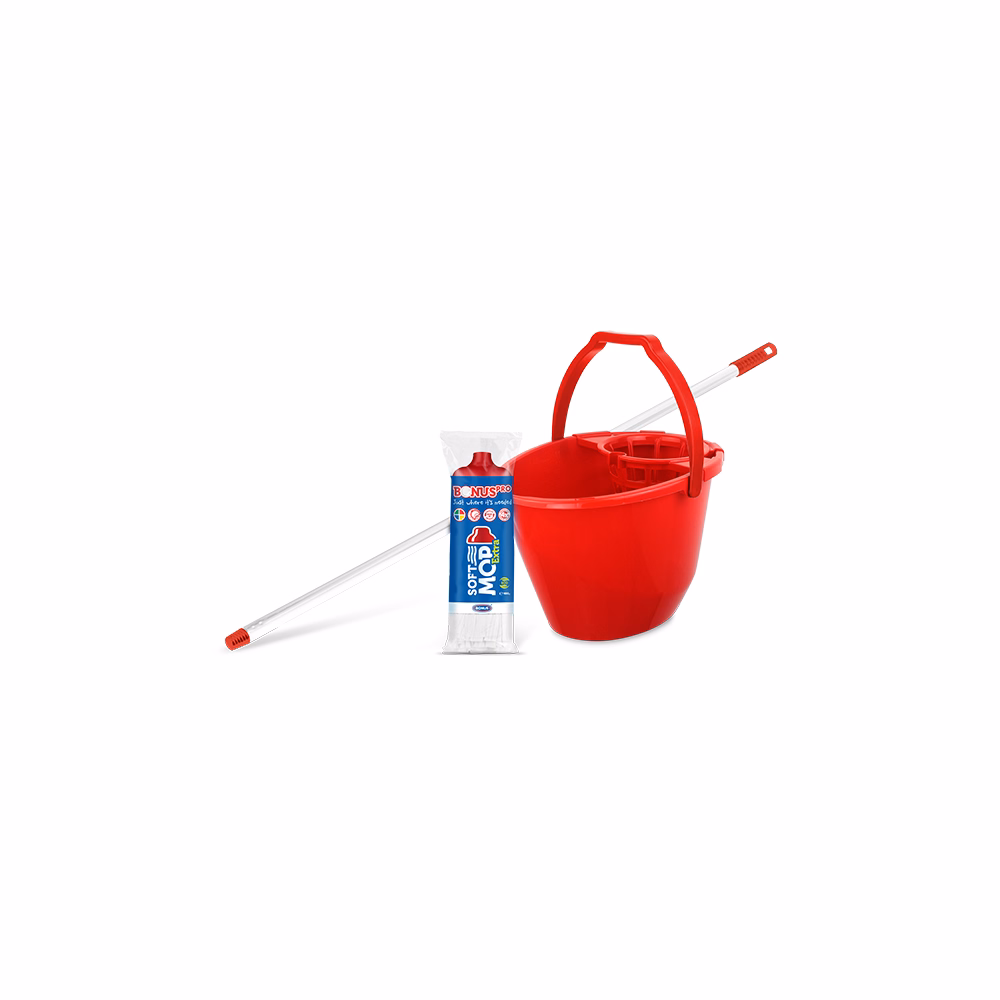 Felmosó szett BONUS extra vödör 11L+ 120cm nyél + softmop pótfej piros