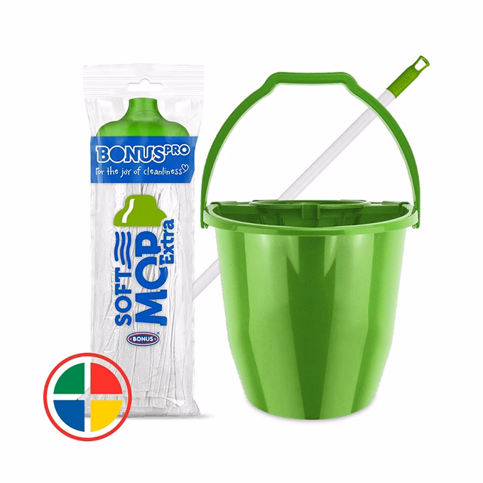 Felmosó szett BONUS extra vödör 11L+ 120cm nyél + softmop pótfej zöld