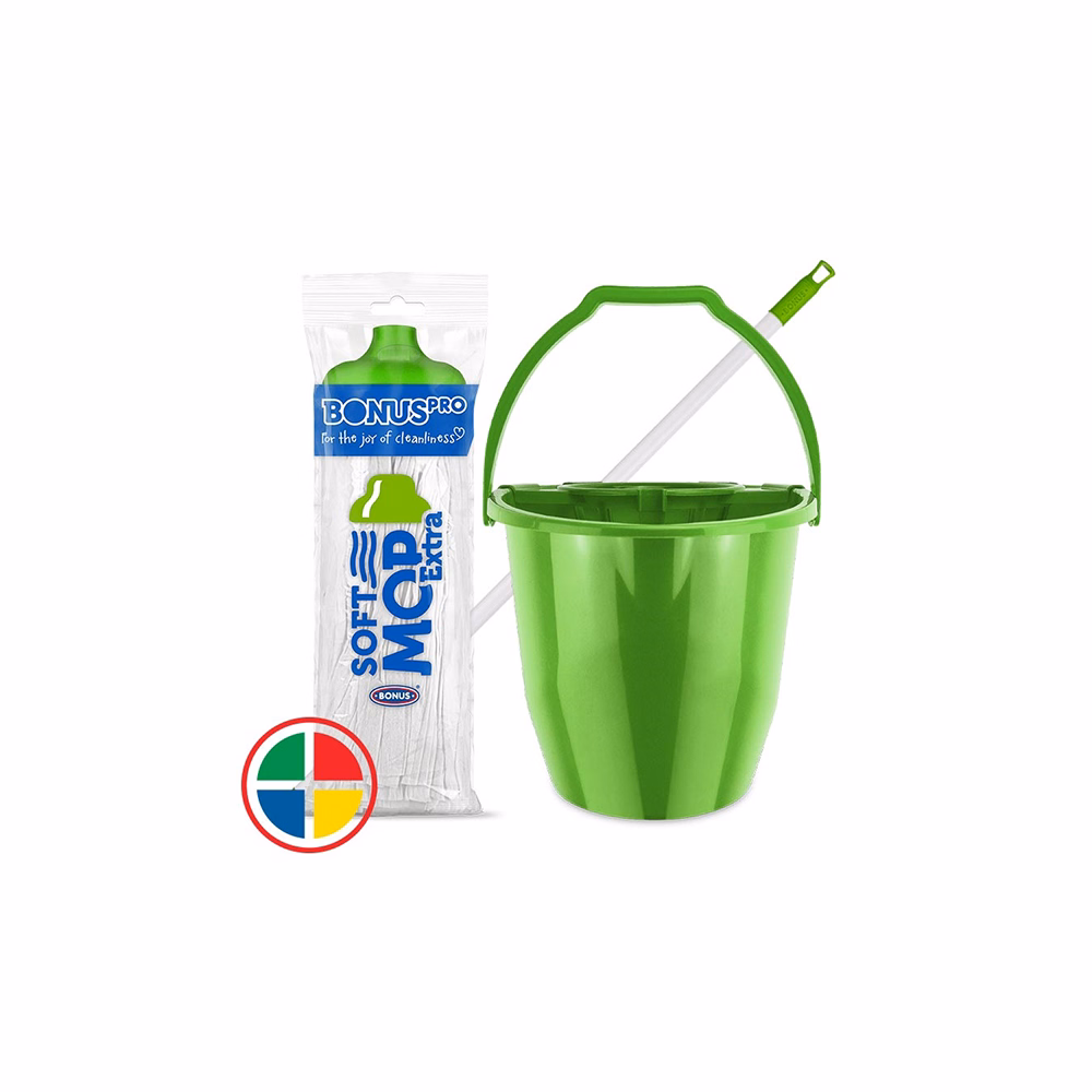 Felmosó szett BONUS extra vödör 11L+ 120cm nyél + softmop pótfej zöld