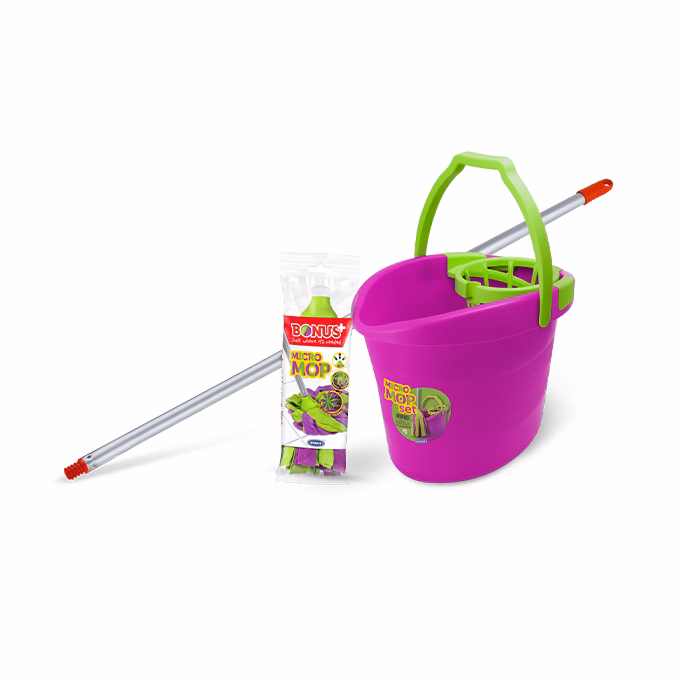 Felmosó szett BONUS lila-zöld vödör 18L+130cm alukróm nyél + micromop pótfej