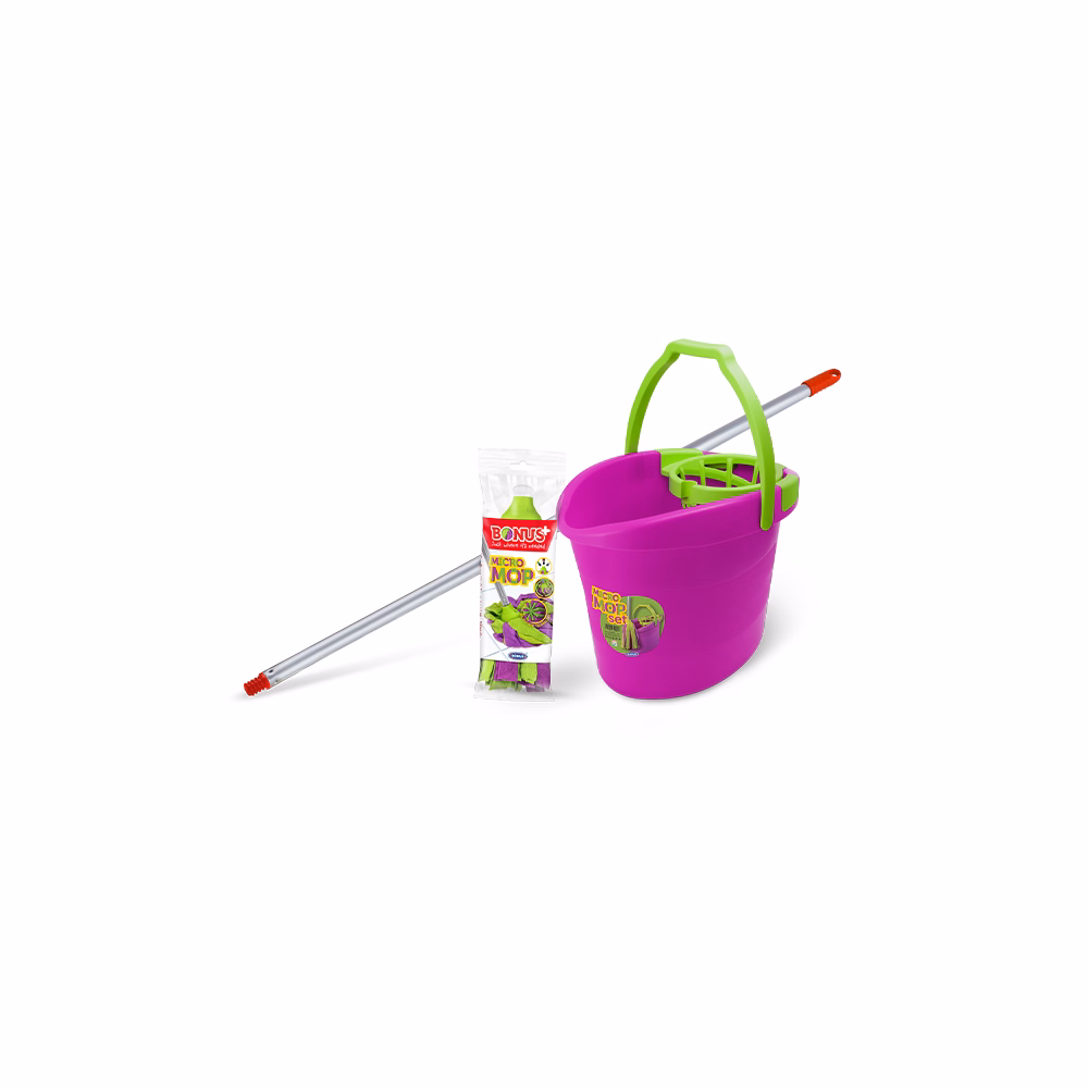 Felmosó szett BONUS lila-zöld vödör 18L+130cm alukróm nyél + micromop pótfej