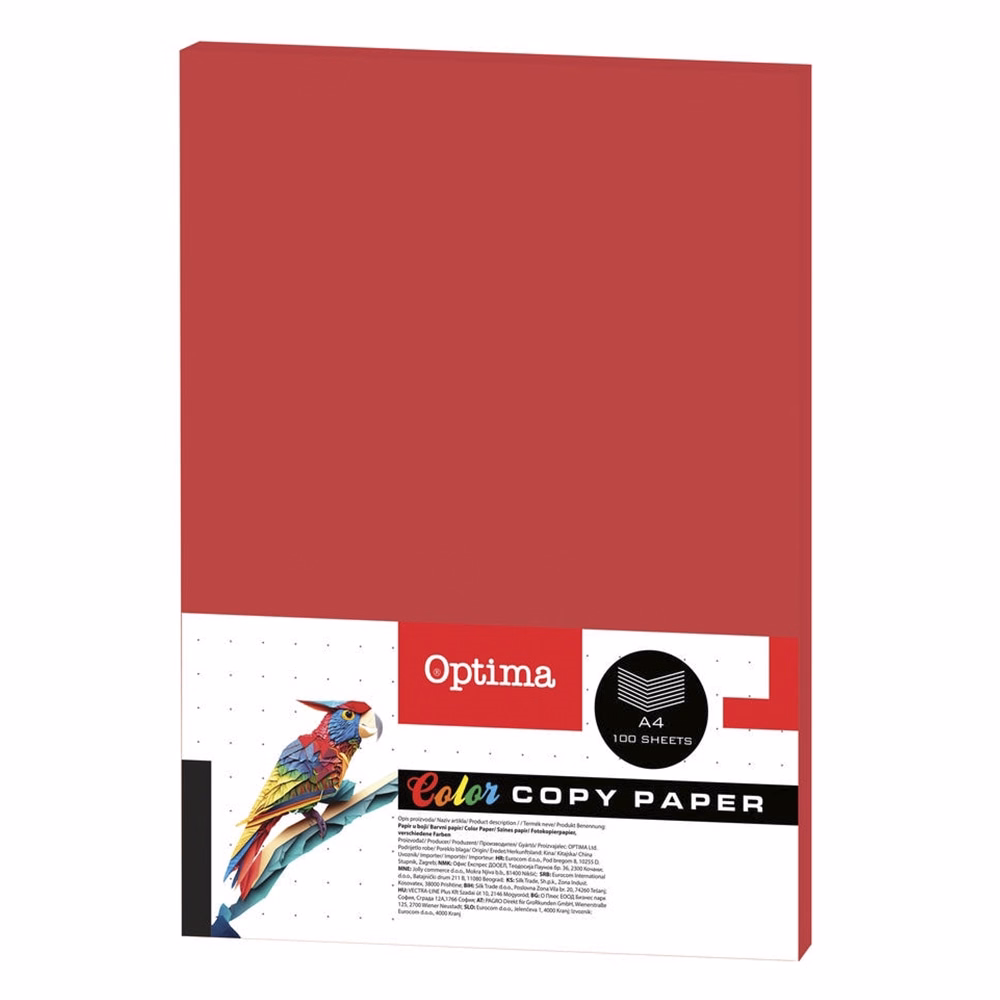 Fénymásolópapír színes OPTIMA A/4 80 g piros 100 ív/csomag