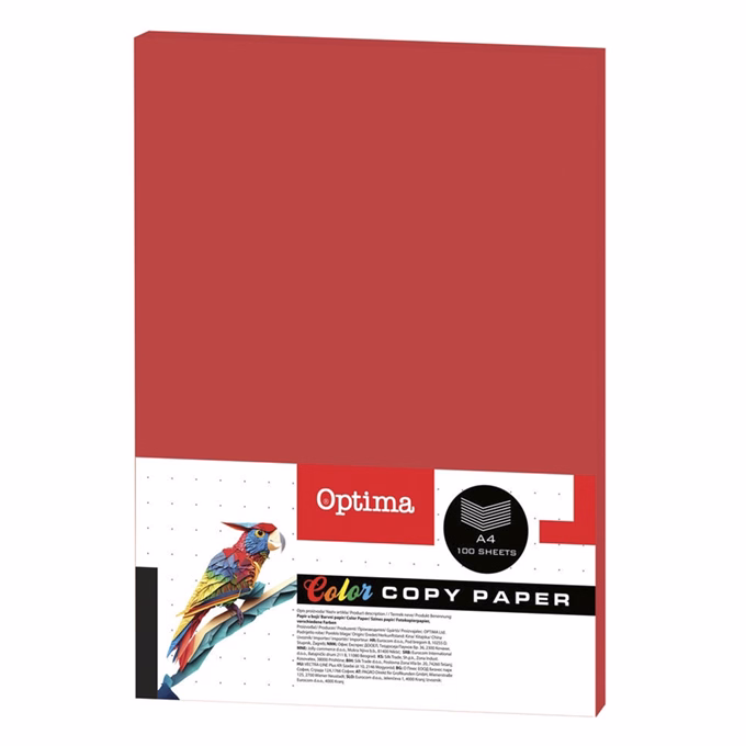 Fénymásolópapír színes OPTIMA A/4 80 g piros 100 ív/csomag
