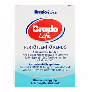 Fertőtlenítő törlőkendő BRADOLIFE 1-vel csomagolt 5 darabos
