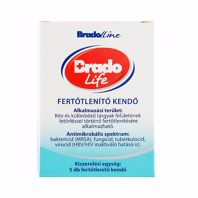 Fertőtlenítő törlőkendő BRADOLIFE 1-vel csomagolt 5 darabos