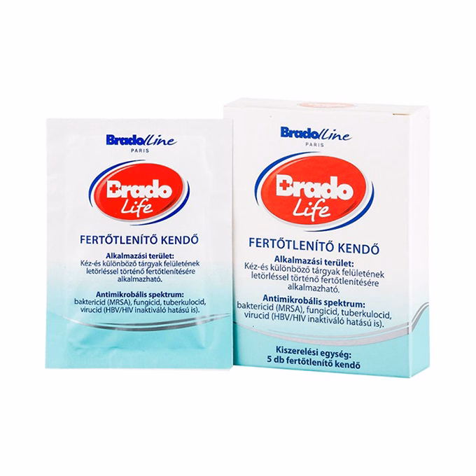 Fertőtlenítő törlőkendő BRADOLIFE 1-vel csomagolt 5 darabos