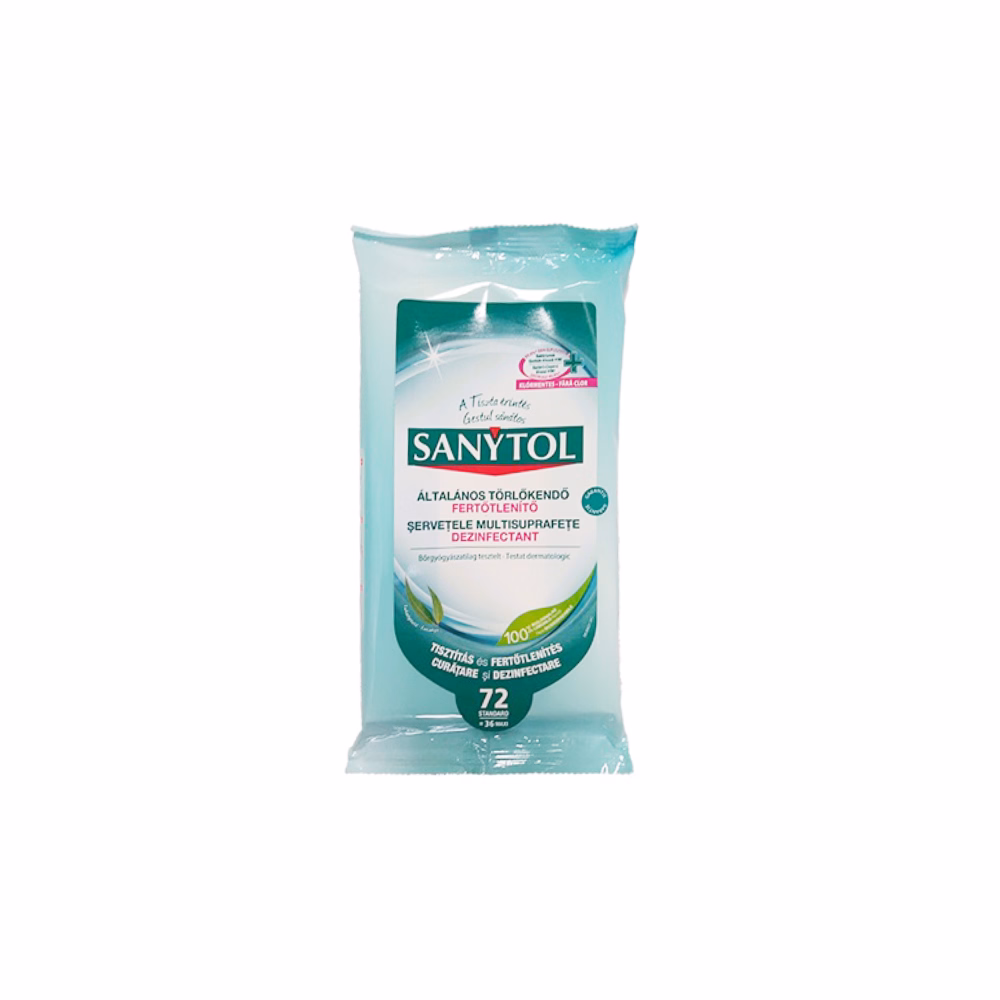 Fertőtlenítő törlőkendő SANYTOL eukaliptusz 72db