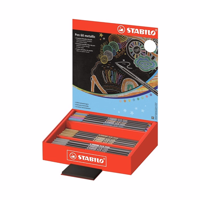 Filctoll STABILO Pen 68 metallic 60 darabos asztali display fekete teszttömbbel