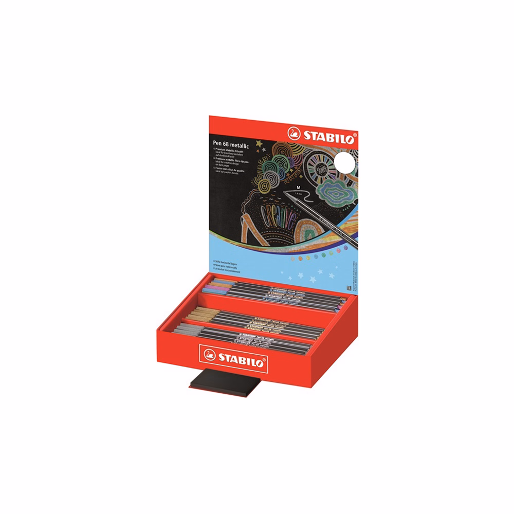 Filctoll STABILO Pen 68 metallic 60 darabos asztali display fekete teszttömbbel