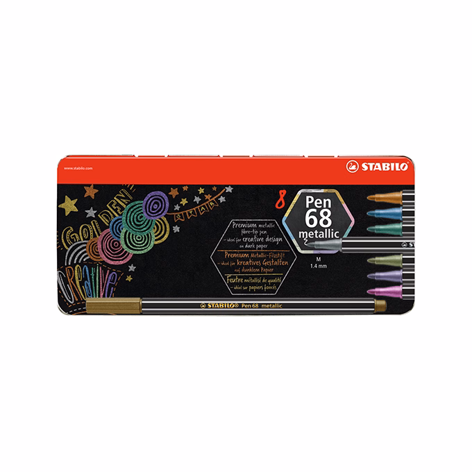 Filctoll STABILO Pen 68 metallic 8 darabos fémdobozban