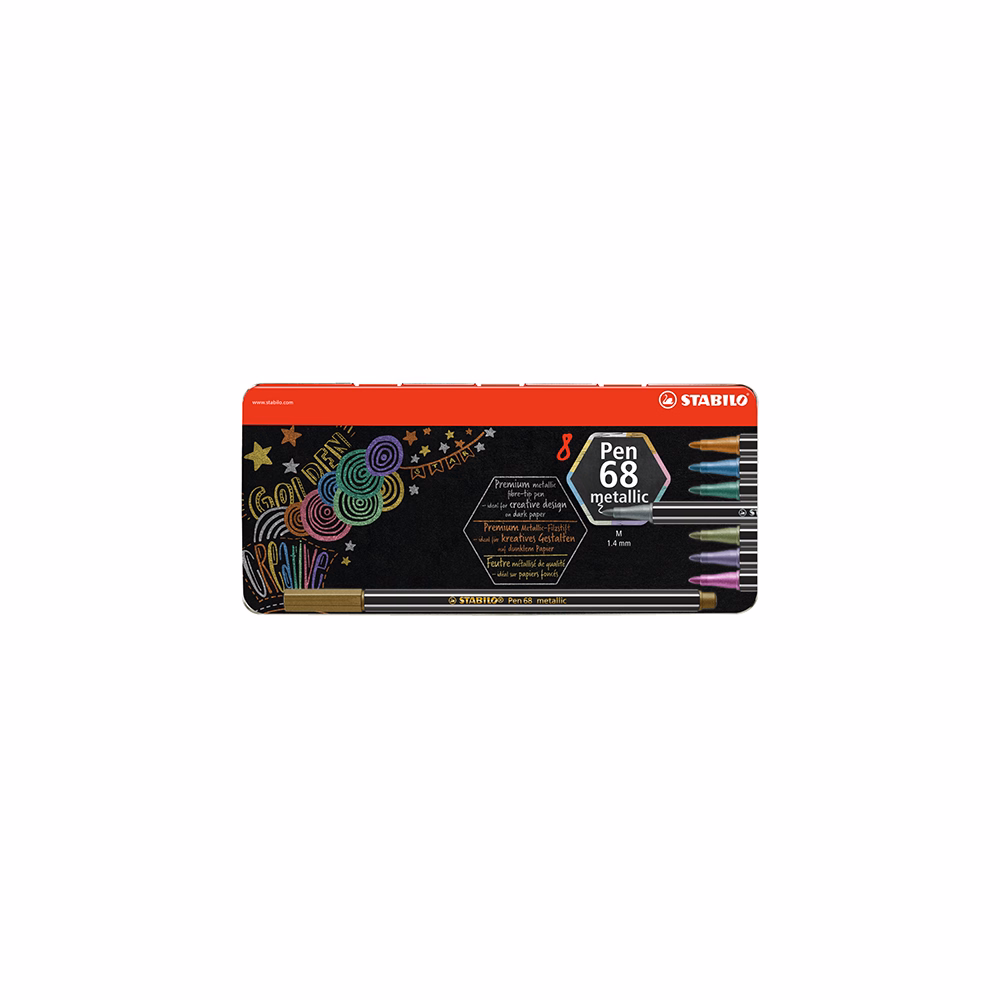 Filctoll STABILO Pen 68 metallic 8 darabos fémdobozban