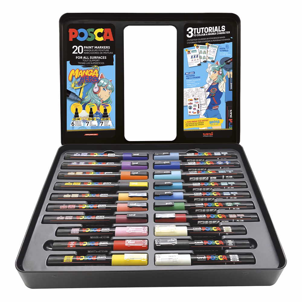 Filctoll UNI Posca Manga Hero vegyes fémdobozos 20 darabos