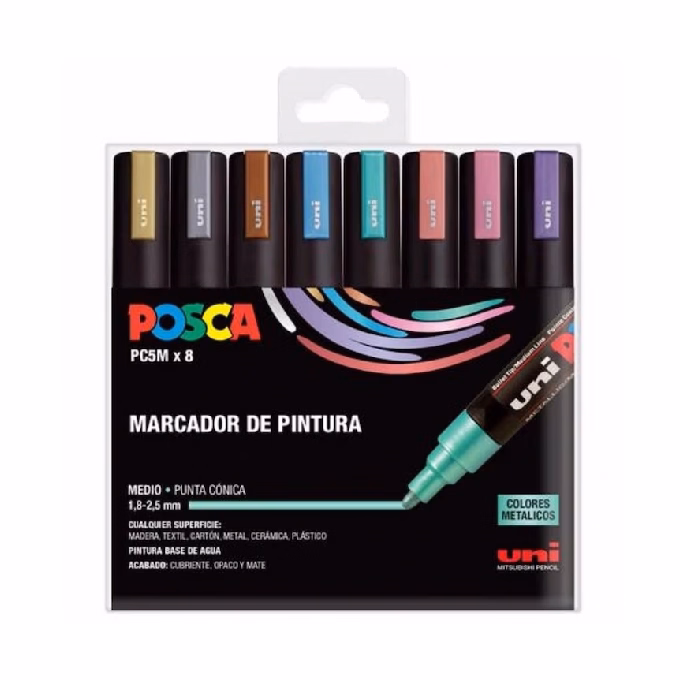 Filctoll UNI Posca PC-5M metál színek 8 darabos készlet