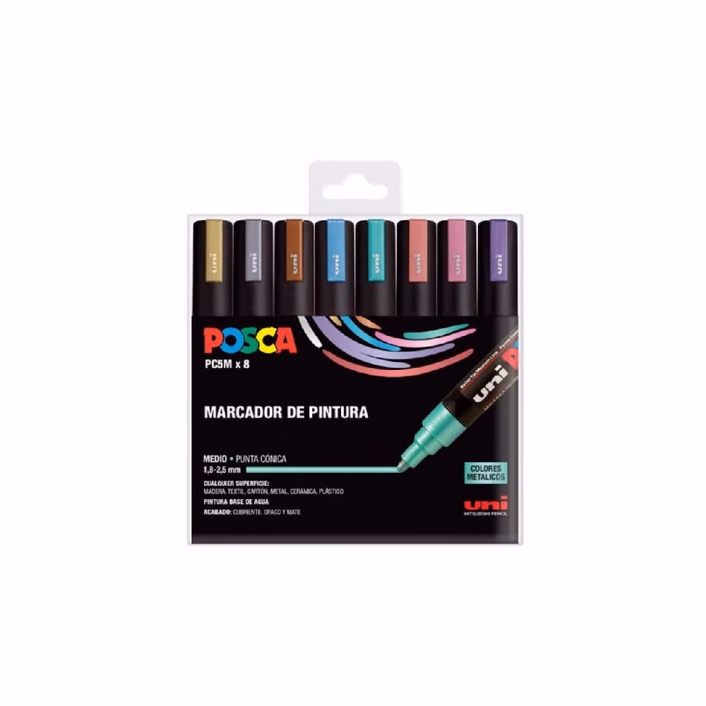 Filctoll UNI Posca PC-5M metál színek 8 darabos készlet
