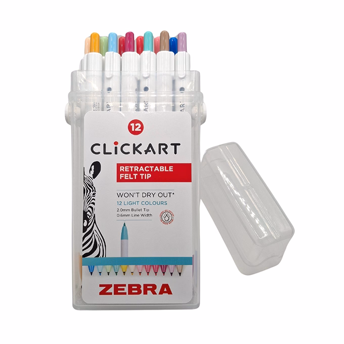 Filctoll  ZEBRA ClickArt nyomógombos vízbázisú 12 darabos