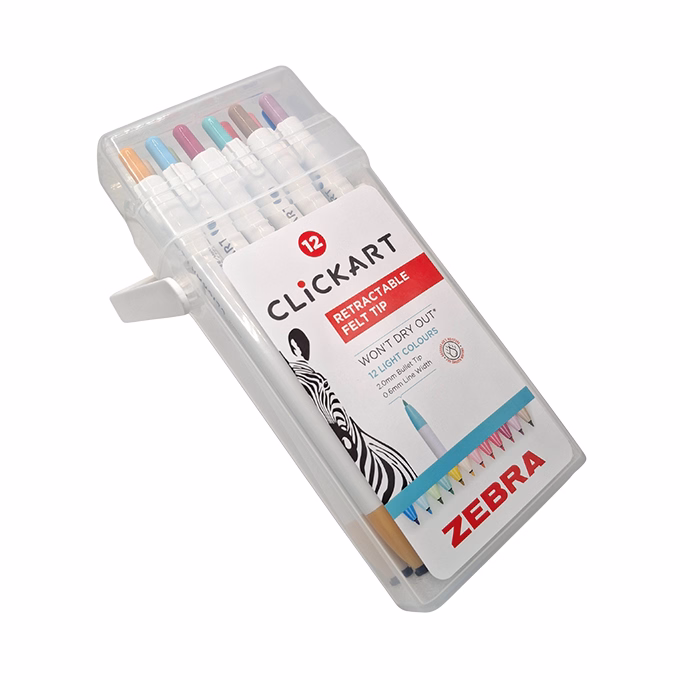 Filctoll  ZEBRA ClickArt nyomógombos vízbázisú 12 darabos