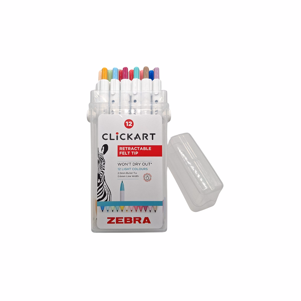 Filctoll  ZEBRA ClickArt nyomógombos vízbázisú 12 darabos