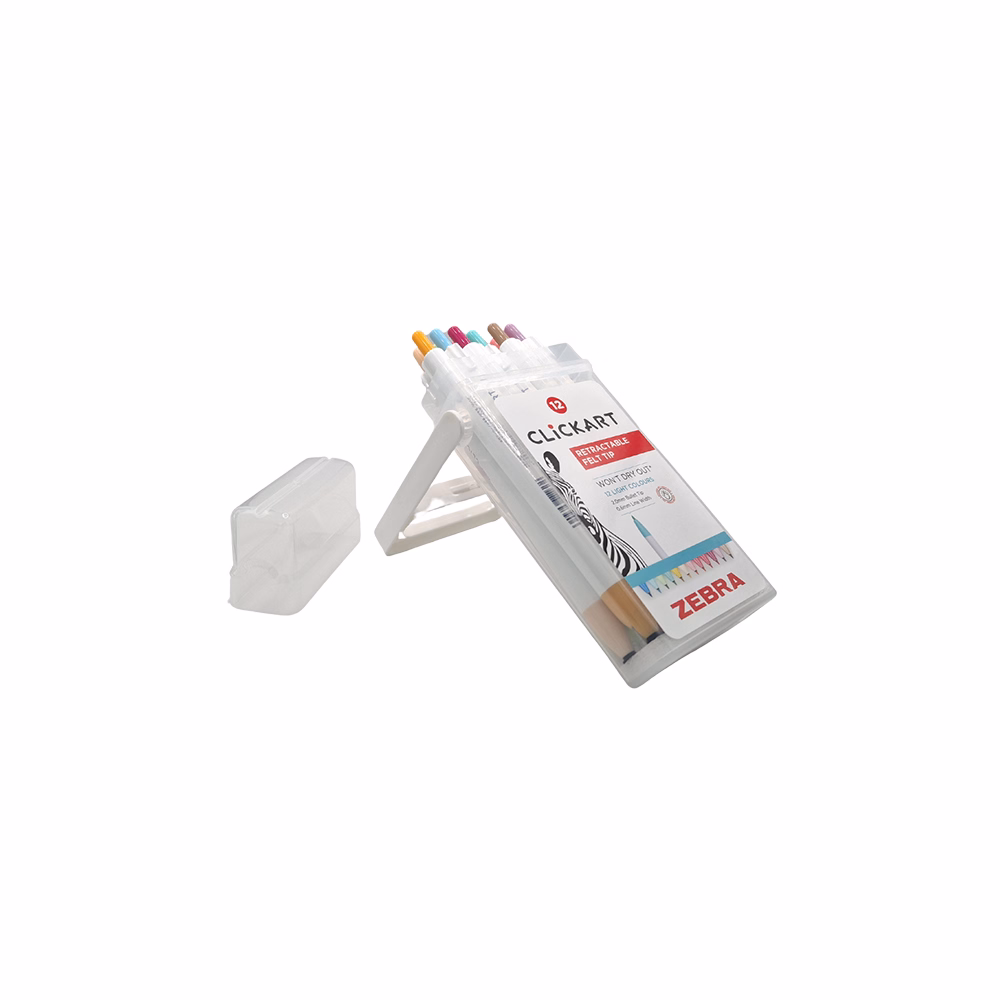 Filctoll  ZEBRA ClickArt nyomógombos vízbázisú 12 darabos