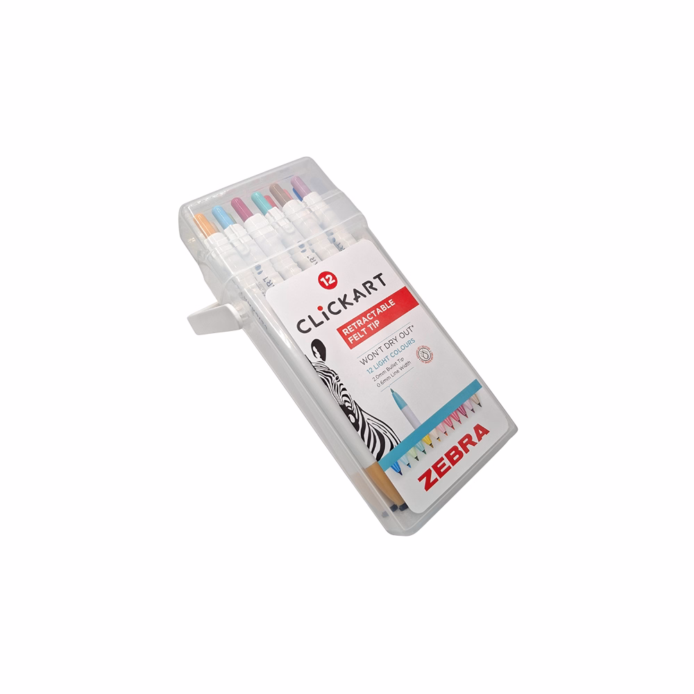 Filctoll  ZEBRA ClickArt nyomógombos vízbázisú 12 darabos