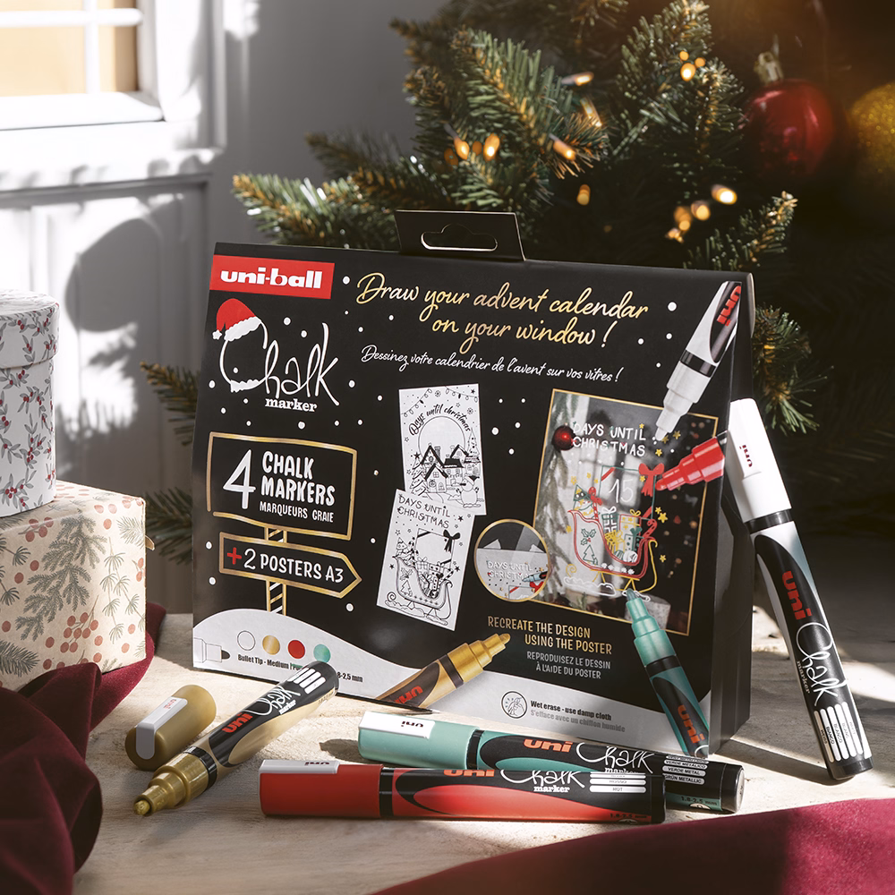 Folyékony kréta UNI PWE-5M Karácsonyi kiadás Tradicionális színek 4 darabos