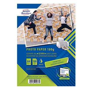 Fotópapír AVERY E2496 A/4 inkjet fényes 180 g 100 ív/doboz