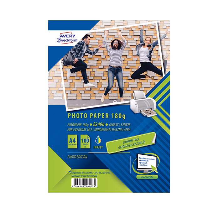 Fotópapír AVERY E2496 A/4 inkjet fényes 180 g 100 ív/doboz