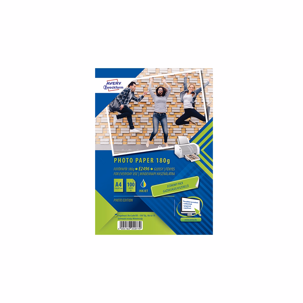 Fotópapír AVERY E2496 A/4 inkjet fényes 180 g 100 ív/doboz