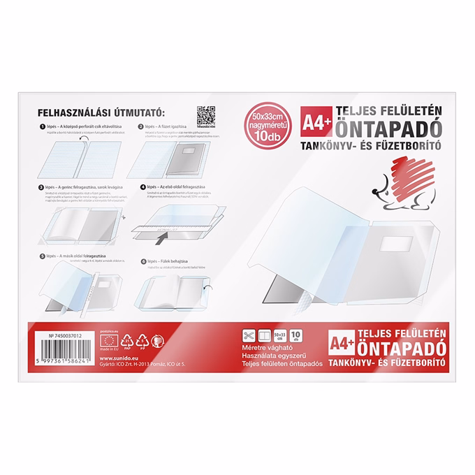 Füzet- és Tankönyvborító ICO Süni A/4 öntapadós 10 darabos