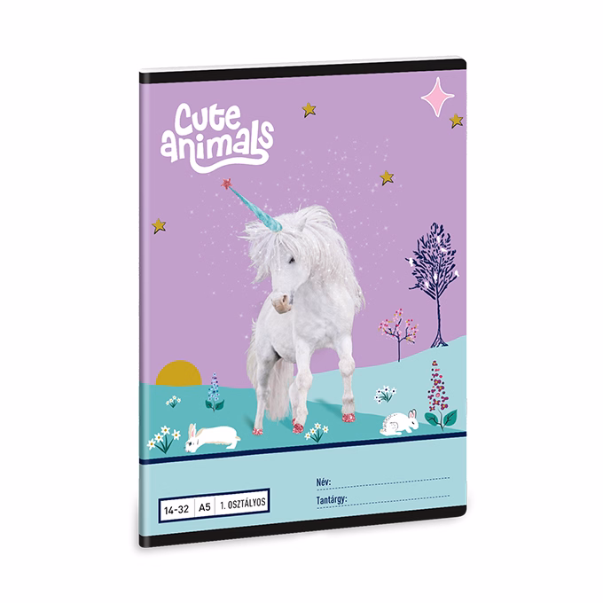 Füzet vonalas ARS UNA A/5 32 lapos 14-32 1.osztályos Cute Animals-Unicorn