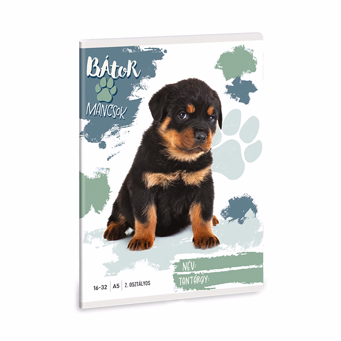 Füzet vonalas ARS UNA A/5 32 lapos 16-32 2. osztályos Bátor mancsok-Rottweiler