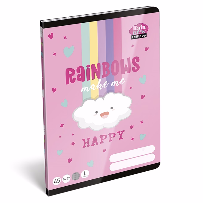 Füzet vonalas LIZZYSULI A/5 32 lapos 14-32 1.osztályos  Lollipop Rainbow