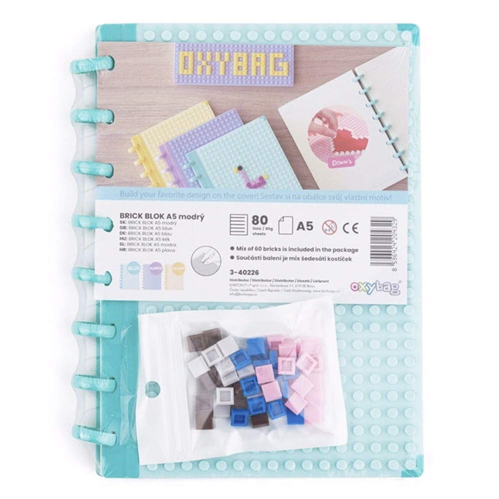 Spirálfüzet vonalas OXY lego design A/5 80 lapos kék