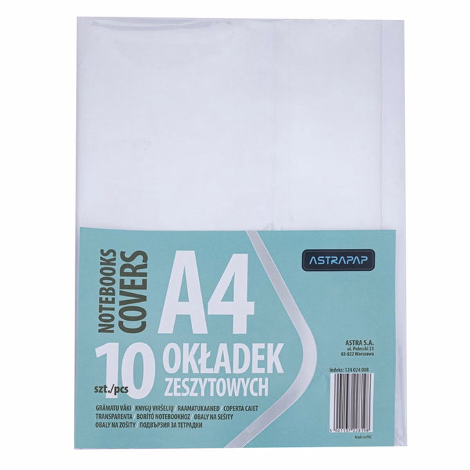 Füzetborító ASTRA PAP A/4 bújtatós pvc átlátszó 5 db/csomag