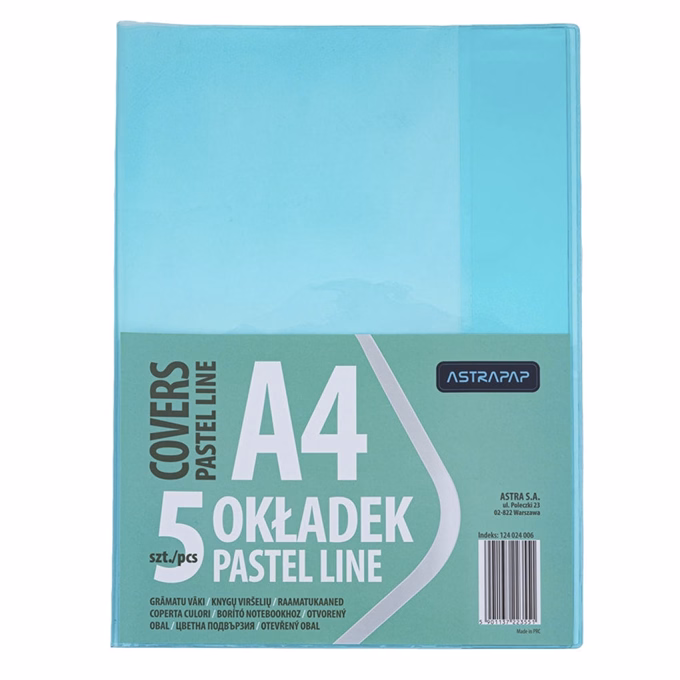 Füzetborító ASTRA PAP A/4 bújtatós pvc neon pasztell színek 5 db/csomag