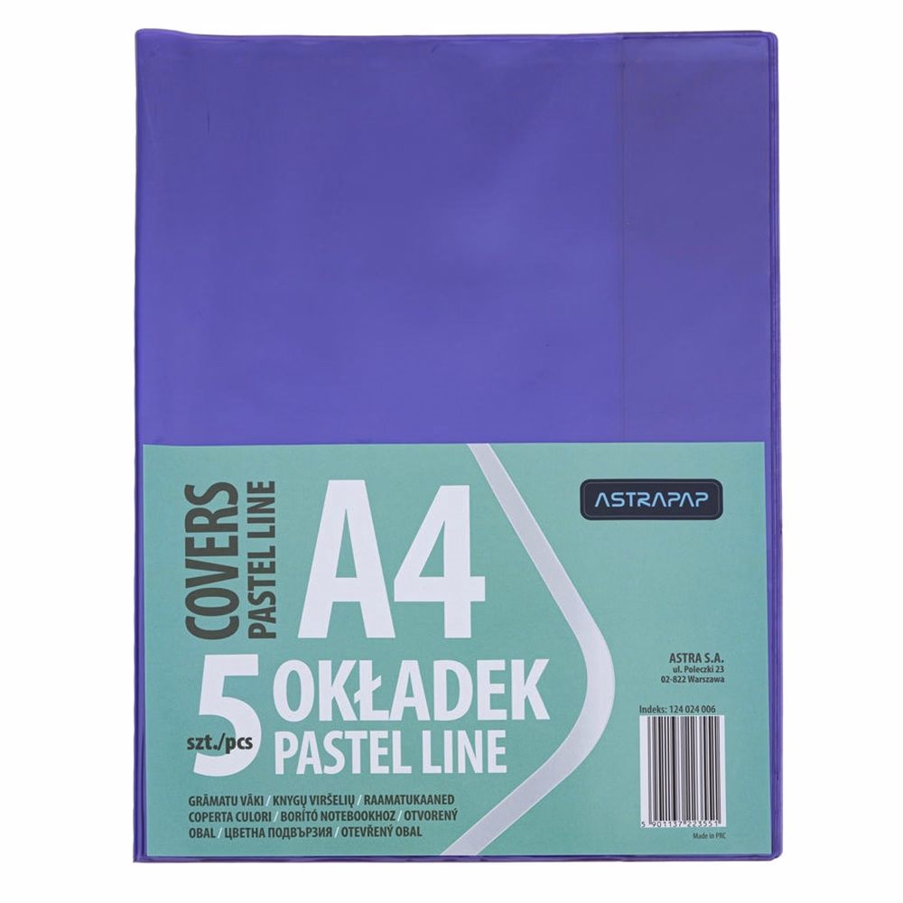 Füzetborító ASTRA PAP A/4 bújtatós pvc neon pasztell színek 5 db/csomag