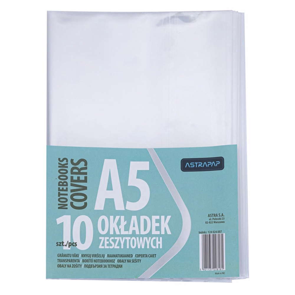 Füzetborító ASTRA PAP A/5 bújtatós pvc átlátszó 5 db/csomag