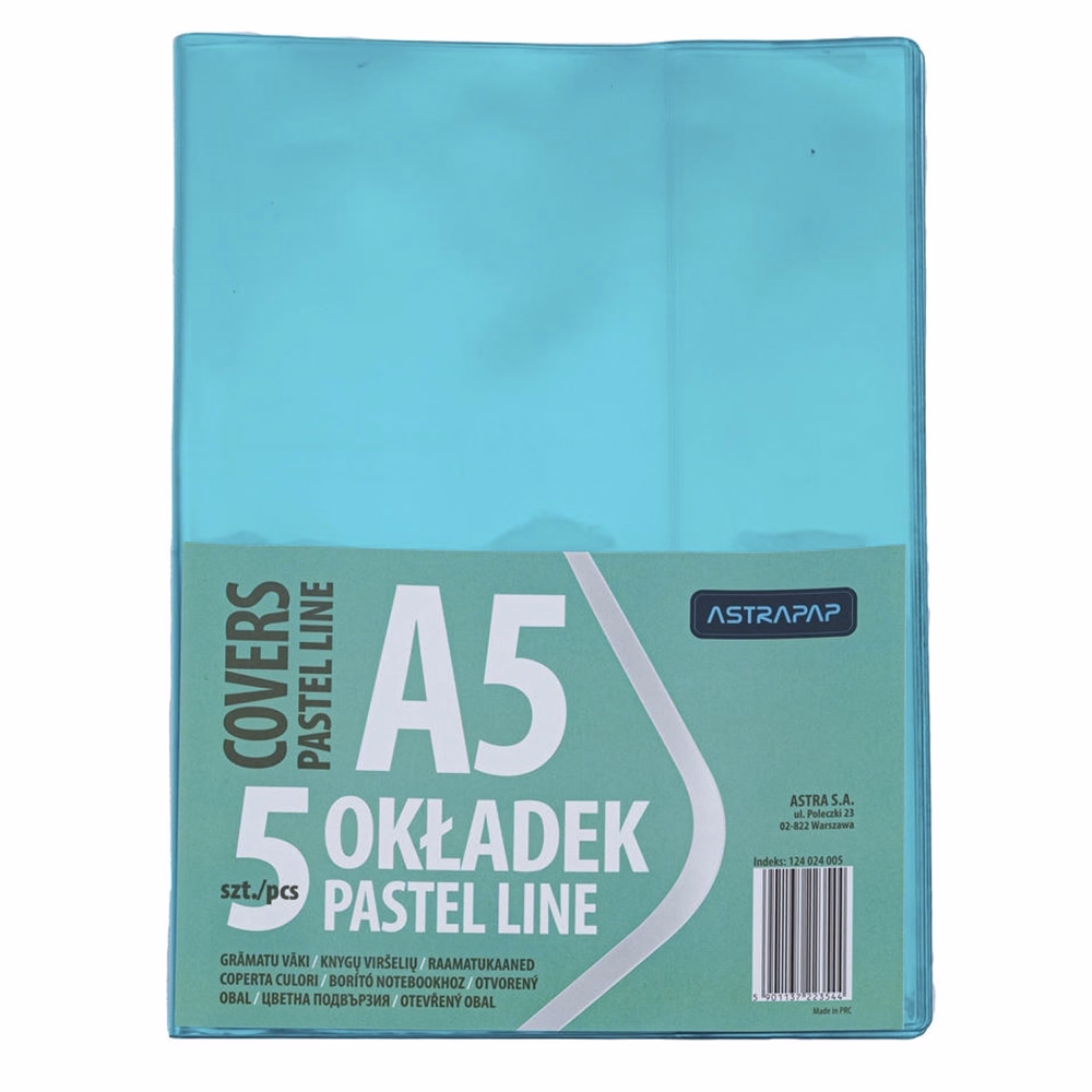 Füzetborító ASTRA PAP A/5 bújtatós pvc neon pasztell színek 5 db/csomag