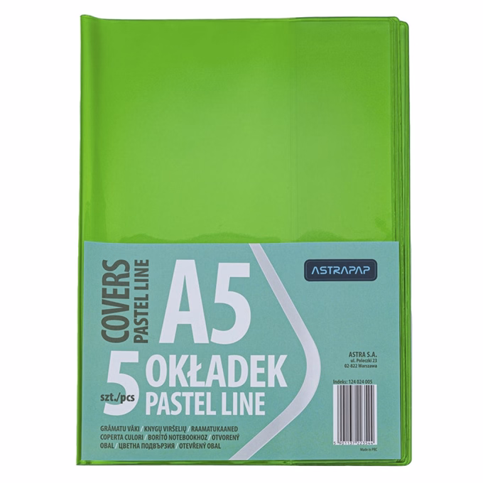 Füzetborító ASTRA PAP A/5 bújtatós pvc neon pasztell színek 5 db/csomag